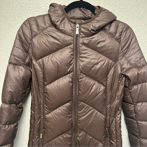 BCBGENERATION Hooded Puffer Down Packable Jacket Chocolate Brown Size XS - Picture 2 of 15